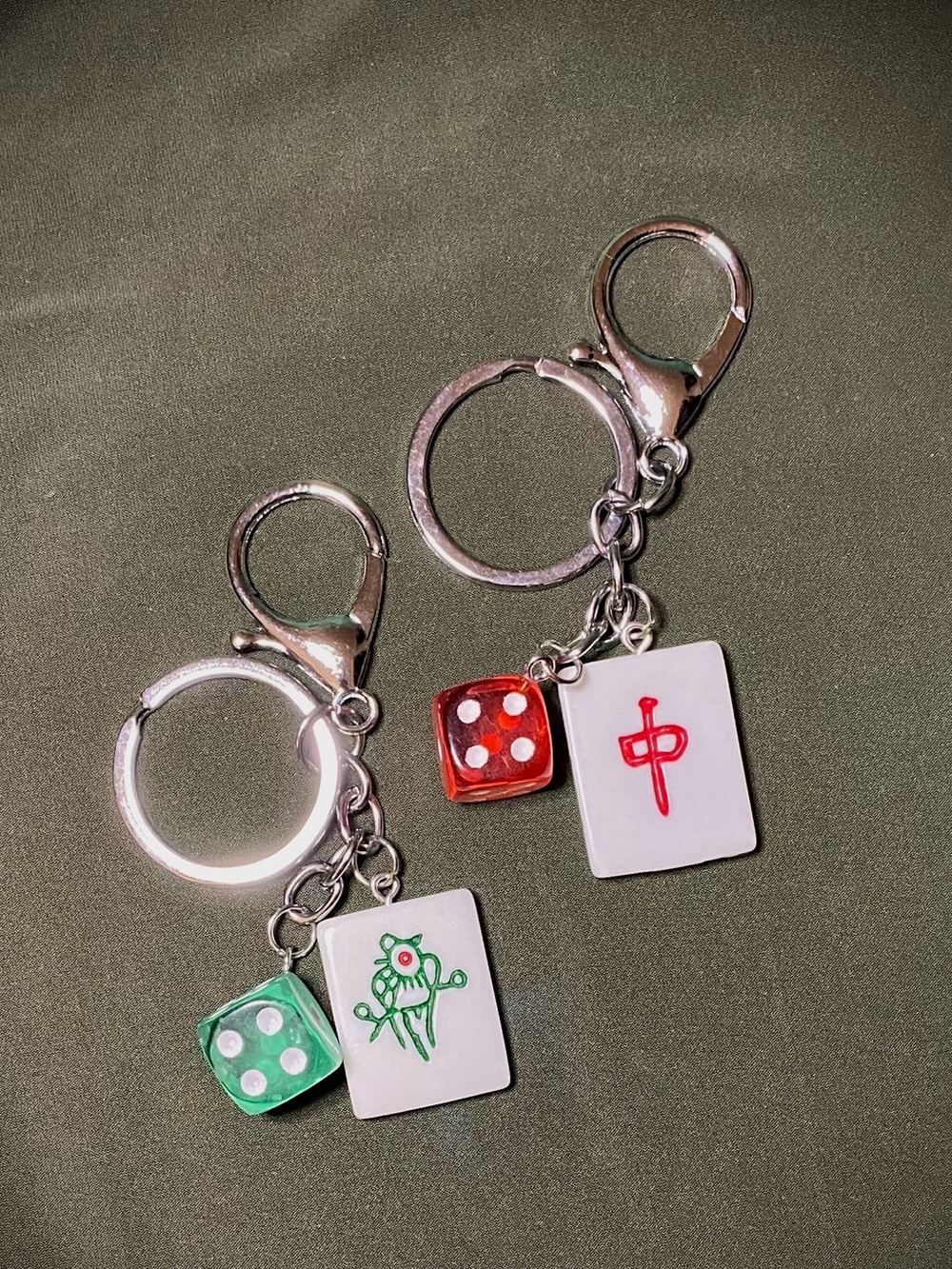 Lucky Mahjong & Dice Keychains Bring Balance and Good Fortune NWOT - Choose One